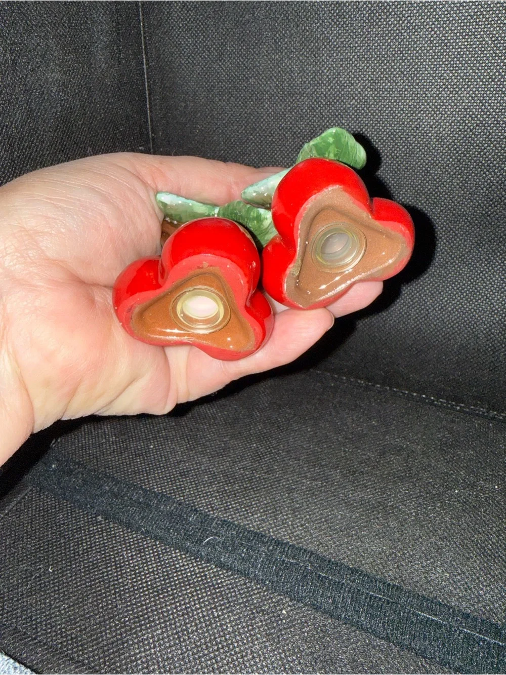 Ceramic Red Cherry Salt and Pepper Shaker Hand painted  Set #5